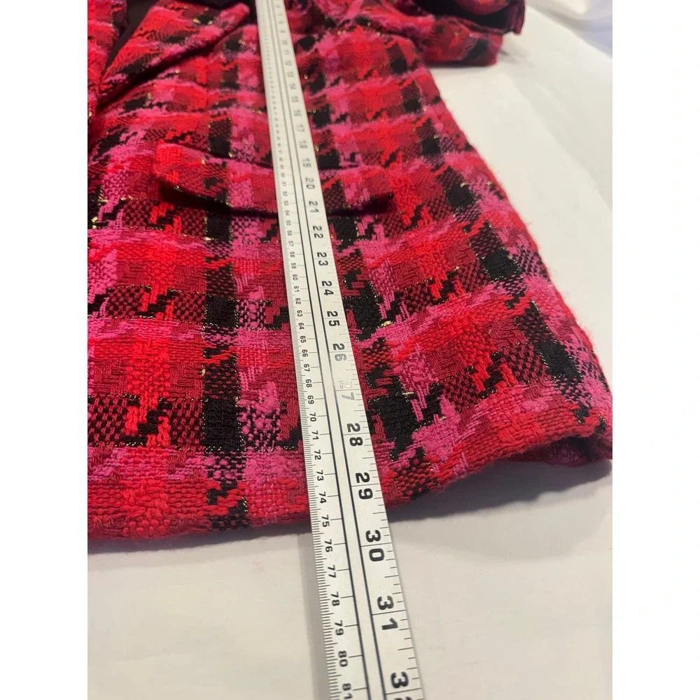 Lovers and Friends Plaid Tweed Blazer Metallic Rosette Large Red Pink Excellent